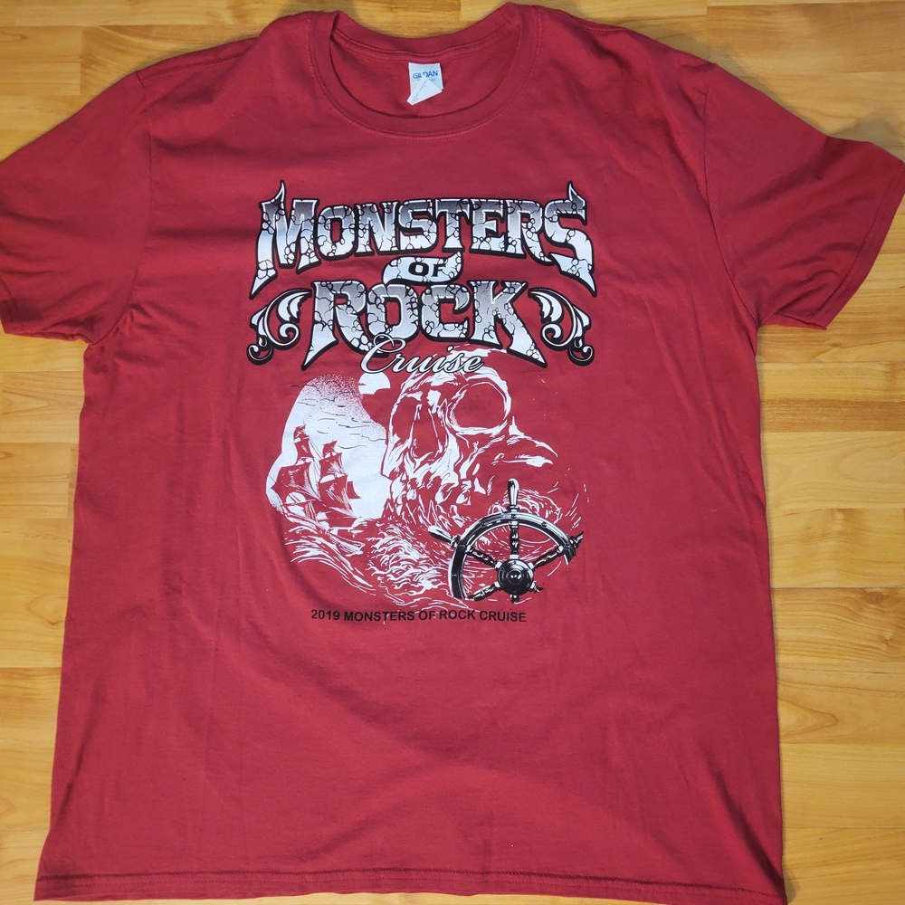 Monsters of Rock Cruise Red XL Extra Large T-shirt Skull Boat Cruise Grunge